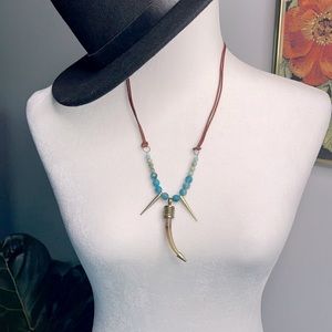 Custom made Bohemian leather and Horn Necklace